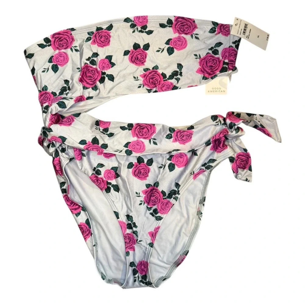 Good American Vintage Rose One Piece Swimsuit Cutout Strapless Large‎ NWT